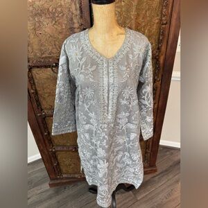 Agha Noor Elegant Gray and silver Embroidered Women's Top L